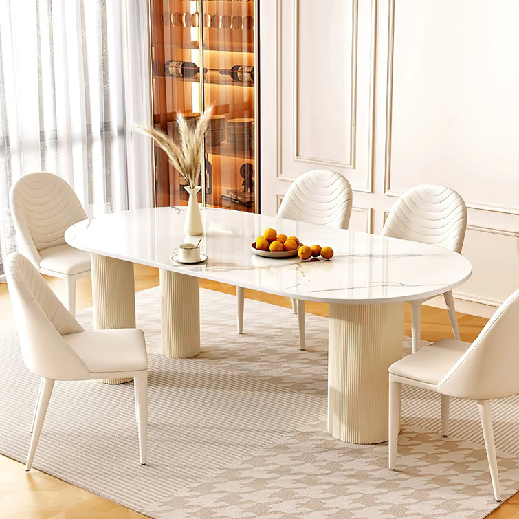 Luxe Creamy Dining Table with Roman Column Legs